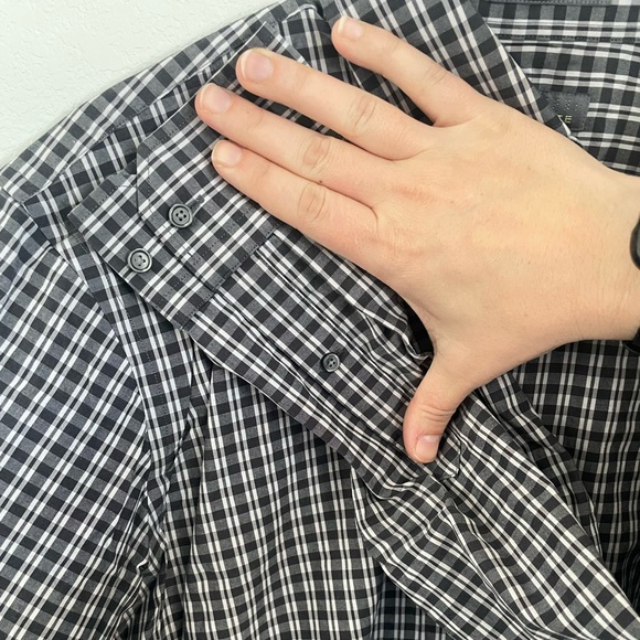 Dark Gray Striped Men's Calibrate Dress Shirt Button Up Neck 16.5 - Picture 5 of 9